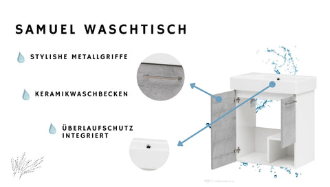 W.Schildmeyer Badmöbel Gästewaschtisch Singlewaschtisch Waschplatz Samuel 55 cm