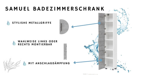 W.Schildmeyer Badmöbel Badezimmerschrank Samuel mit 3 Schranktüren und Metallgriffen