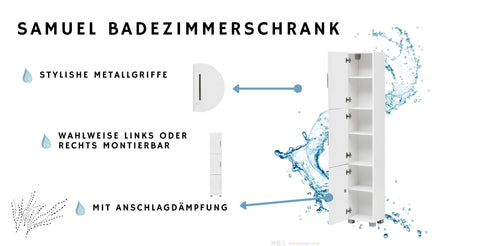 W.Schildmeyer Badmöbel Badezimmerschrank Samuel mit 3 Schranktüren und Metallgriffen