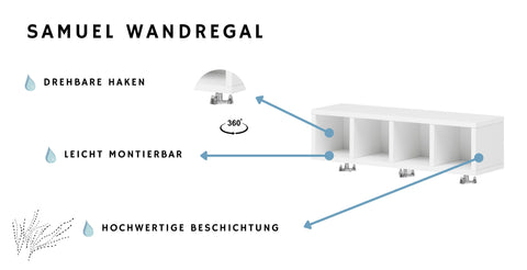 W.Schildmeyer Badmöbel Wandregal Samuel mit 4 Fächern und 3 Drehhaken