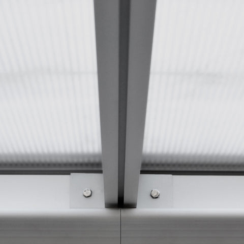 Terrassenüberdachung Sky Guard Aluminium 312 cm als Bausatz Sichtschienen und Hohlkammerplatten Weiß