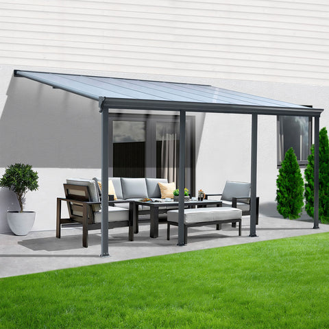 Terrassenüberdachung Sky Guard Aluminium 618 cm als Bausatz Sichtschienen und Hohlkammerplatten Grau