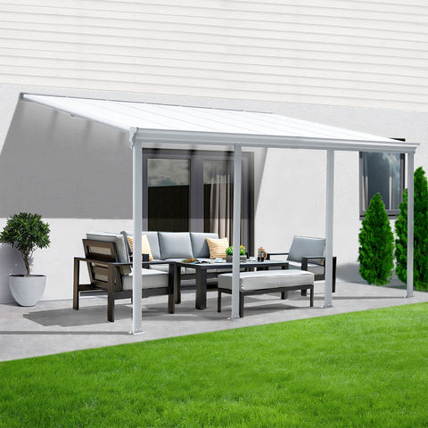 Terrassenüberdachung Sky Guard Aluminium 618 cm als Bausatz Sichtschienen und Hohlkammerplatten Weiß