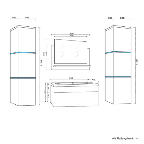 5 teiliges XXL Badmöbel Set Waschplatz inkl. LED Beleuchtung hochglanz Weiss