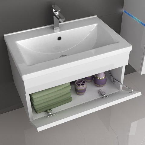 5 teiliges Waschplatz Badmöbel Komplettset inkl. LED Beleuchtung hochglanz Weiss