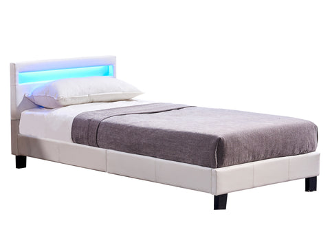 Einzelbett Jugendbett inkl. LED Beleuchtung und Lattenrost 90 x 200 cm Weiss