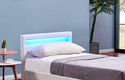 Einzelbett Jugendbett inkl. LED Beleuchtung und Lattenrost 90 x 200 cm Weiss