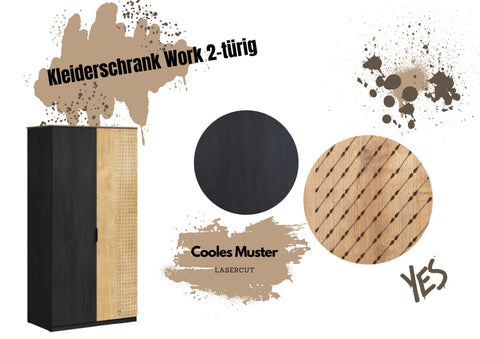 Cilek Kleiderschrank Work 2-türig mit Aufdruck Zweifarbig Schwarz inkl. Belüftung Jugendzimmer