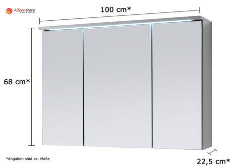 AILEENSTORE Spiegelschrank Badmöbel mit Beleuchtung DUO 100 cm LED GRAU
