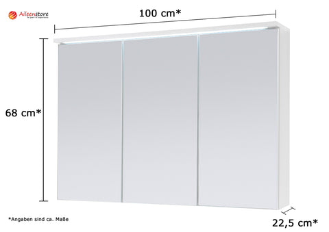 AILEENSTORE Spiegelschrank Badmöbel mit LED Beleuchtung DUO 100 cm B-WARE Weiß