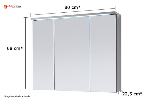 AILEENSTORE Spiegelschrank Badmöbel mit Beleuchtung DUO 80 cm LED Grau