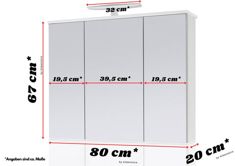 Aileenstore Spiegelschrank Elipsa 80 inkl. LED-Beleuchtung Badmöbel Badspiegel Weiß